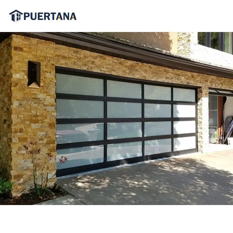 18x7 / 16x8 Glass Garage Door Insulated Clear/frosted Double Glass Garage Door Aluminium Remote Control Residential