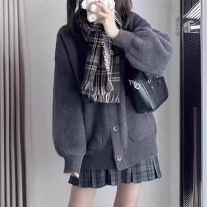 Damen Mohair-Strickjacke, Mädchen Strickwaren, Locker Geschnittene Offene Strickpullover mit Knöpfen, Flauschige Cardigans für Frauen - Product Image 2