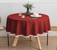 Nappe ronde en faux lin de 35 à 110 pouces avec bordure en dentelle, imperméable, anti-taches, résistante à l'huile, pour banquets, fêtes