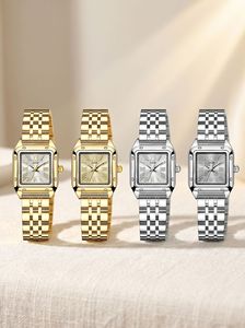 Reloj de pulsera para mujer con esfera cuadrada de números romanos retro, correa de acero, reloj de cuarzo de lujo para negocios, elegante y versátil. - Product Image 5