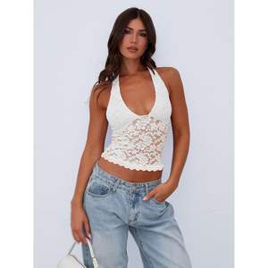 เสื้อคล้องคอคอวีลูกไม้สำหรับผู้หญิงแขนสั้นเสื้อแขนกุดสีทึบเสื้อท่อนบนถักแบบนุ่มสวมใส่ออกไปข้างนอก - Product Image 1