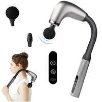 Pistolet de massage à percussion à crochet incurvé, batterie au lithium rechargeable, 9 niveaux de vitesse, 5 têtes de massage pour le cou/le dos/les épaules
