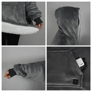 Heated <strong>Hoodie</strong> for Home Office 3 Heating Levels USB Electric Wearable Blanket Oversized Flannel Fleece <strong>Snuggie</strong> Blanket - Product Image 6