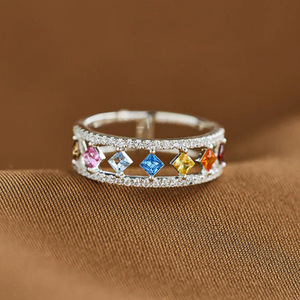 Anello geometrico colorato a doppio strato per donna, gioielli alla moda per le dita - Product Image 4