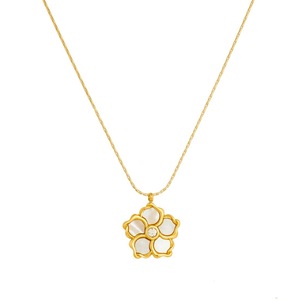 Flower Pendant Necklace Gold Plated White Camellia Design Diamond Center Everyday Wear - Product Image 5