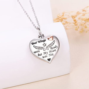 ของขวัญของแม่เป็นที่ระลึกปีกนางฟ้ารูปหัวใจจี้สร้อยคอโกศสำหรับผู้หญิง-ปีกของคุณพร้อมแต่หัวใจของฉันไม่ได้ - Product Image 3