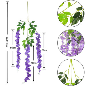 Guirlandes de fleurs artificielles de glycine vertes en soie blanche pour décorations de plafond de mariage - Product Image 2