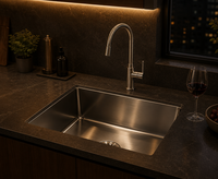 Évier de cuisine encastré à cuve unique en acier inoxydable brossé, design moderne et luxueux, avec robinet intégré, 1 trou, garantie 1 an, fabriqué à la machine
