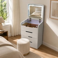Nouvelle conception moderne de coiffeuse pliable pour chambre à coucher avec miroir éclairé, construction robuste et surface en verre écologique