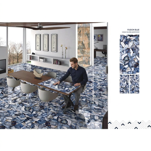 Fusion Blue Glossy Polished Glazed Porcelain <b>Tiles</b> 600x1200mm Luxury Ceramic Floor Wall <b>Tile</b> - Product Image 1