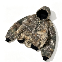 Hoodie Kamuflase Oversize 100% Katun untuk Pria, Sweatshirt Streetwear dengan Cetakan Camo Pohon Kustom, Jaket Berkerudung Berlapis, Model Crop dengan Ritsleting, Hangat