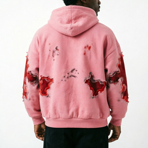 Sweat-shirts à capuche pour hommes personnalisés, 320 GSM, coupe courte, effet vieilli, broderie de patchs, sweats à capuche épais, 100% coton, sweat à capuche gaufré pour hommes - Product Image 2