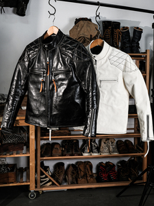 Blouson de moto MOROSO en <span class=keywords><strong>cuir</strong></span> de cheval respirant et coupe-vent de haute qualité, style locomotive japonaise J100, pour homme, col montant, coupe ajustée - Product Image 3