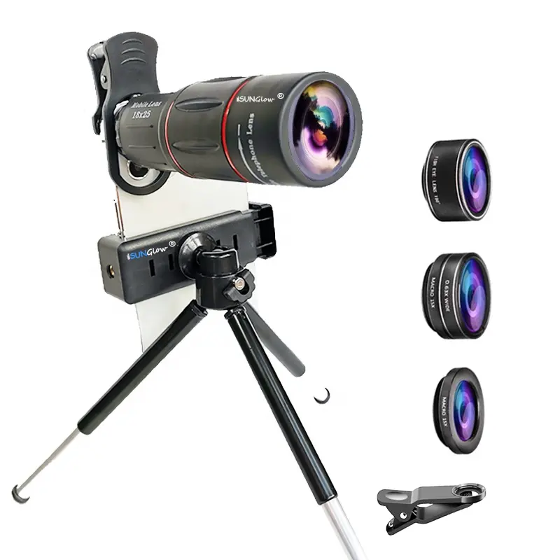 5K HD 18X Telephoto Lens Mobile Phone Telescope Photography Gadgets Fisheye Wide Angle Macro 4 in 1 Phone Lens Kit for iPhone