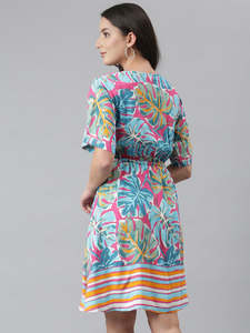Vestido Mini de Rayón con Estampado Floral para Mujer, Estilo Informal, Festivo, Elegante, Moderno, Vestido Corto de Una Pieza para Mujer, Estilo Occidental - Product Image 3