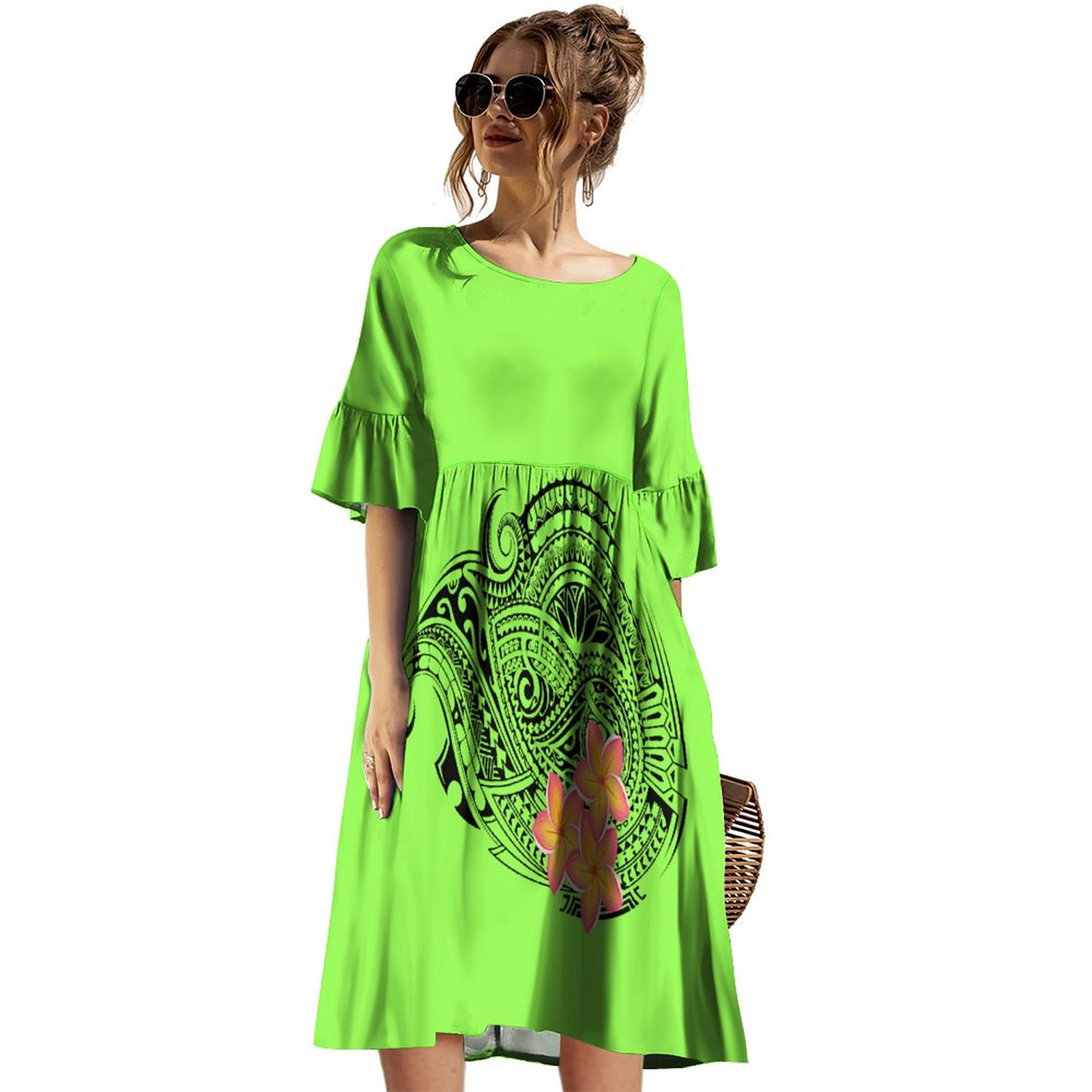 Pacific Island Art Design Big Size Ladies Dress Custom Half Flare Sleeve  Crew Neck Ruffle Short Summer Dress Hawaii Island Dress| Alibaba.com