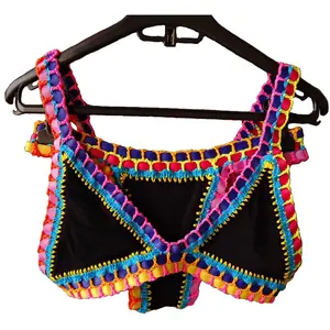 2022 Wanita Seksi Pakaian Pantai Polikromatik Elastis Karet Bikini Baju Renang Brazil Buatan Tangan Crochet Biquini Pakaian Renang