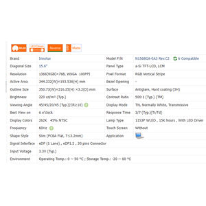 500:1 N156BGA-EA3 Rev.C1/2/3/6, 220 Cd/M² No Touch 15.6 "30 Pins Lcd-Scherm 1920*1080 Wled Nieuwe Laptop Lcd-Scherm 65% Srgb - Product Image 6