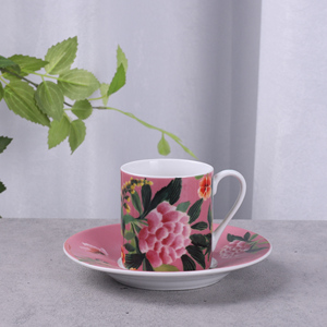Juego de 2 Tazas y Platos de Espresso de Cerámica de 90 ml con Diseño Floral, Porcelana Dura con Decoración Esmaltada, Juego de Tazas de Café para el Hogar, Cafetería o Regalo - Product Image 1