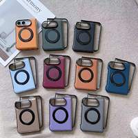 Étui en cuir de luxe avec support magnétique pour iPhone Duo 18, support à anneau pliable, finition mate, protection antichoc douce