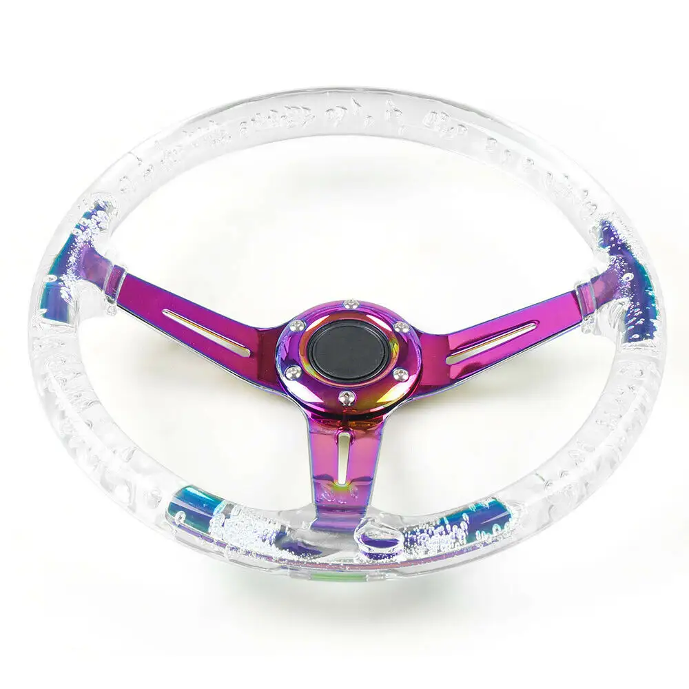 Universal 350mm Deep Dish Car Racing Sports Steering Wheel 14'' Clear Crystal Bubble Acrylic Racing Steering Wheel