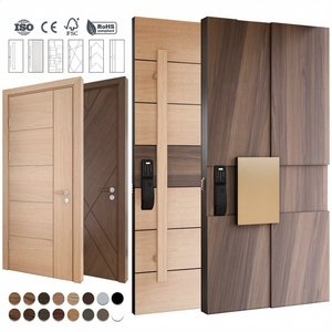 Porte d'entrée en bois massif de style européen avec serrure intelligente antivol pour appartement, hôtel et villa - Design pivotant moderne - Product Image 1
