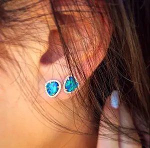 2023 new blue fire opal unique custom uneven shape stone luxury wedding jewelry beautiful earring designs for women