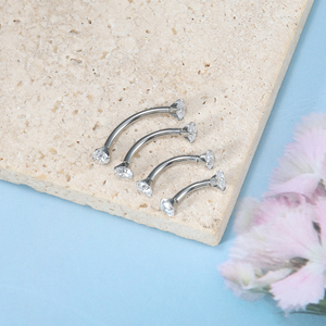 Pendientes de acero inoxidable 316 con circonita cúbica curva, mini barra redonda, joyería para <span class=keywords><strong>piercing</strong></span>, anillo para ceja, anillo para nariz, aretes <span class=keywords><strong>Daith</strong></span> y Helix para mujer y <span class=keywords><strong>hombre</strong></span> - Product Image 2