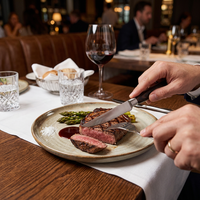 Couteau à steak dentelé OEM personnalisé LFGB en acier inoxydable avec manche en bois, vente en gros, couverts pour restaurant