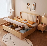 Lit double en bois massif King Size de style nordique moderne et simple de 1.8m avec appui-tête souple et espace de rangement mural MDF européen