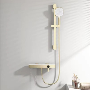 <strong>Simple</strong> Design Double-Function Brass <strong>Shower</strong> Set with Hot and Cold Waterfall Faucet Brushed Gold Rose for Hotels - Product Image 1
