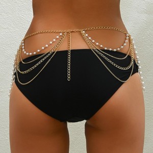 Chaîne de taille vintage rétro minimaliste sexy en métal pour <span class=keywords><strong>femme</strong></span>, polyvalente, avec pampilles et perles, bijou de corps élégant pour fiançailles - Product Image 3