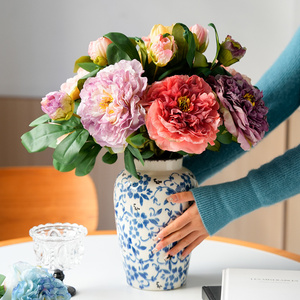 Automne couleur fait à <span class=keywords><strong>la</strong></span> main 2 têtes bord brûlé coréen mariée pivoine Faux fleur pour <span class=keywords><strong>la</strong></span> fête des mères décoration de <span class=keywords><strong>la</strong></span> maison Vase Arrangement - Product Image 2