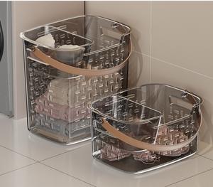 Panier de tri <span class=keywords><strong>à</strong></span> <span class=keywords><strong>linge</strong></span> en plastique PET durable <span class=keywords><strong>à</strong></span> 2 sections avec poignées <span class=keywords><strong>Bac</strong></span> de rangement portable au design moderne pour usage domestique - Product Image 4