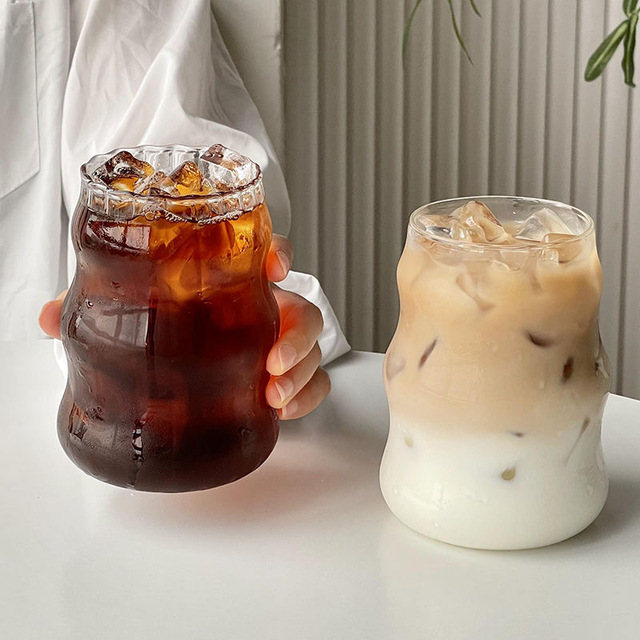 Iced coffee cup, beverage, household cold drink cup, glass cup with bamboo lid and straw