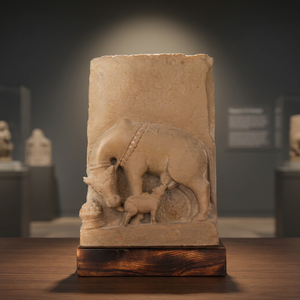 Sculpture de vache sacrée Kamdhenu inspirée de l'art des temples hindous du XIIe siècle, reproduction de la Vache Mère Divine pour décoration de musée - Product Image 3