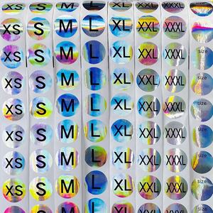 Stiker ukuran holografis kustom XS/S/<span class=keywords><strong>M</strong></span>/L/XL/2XL/3XL Label perekat antiair untuk kemasan garmen - Product Image 3