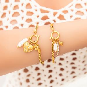 Handmade 18K Gold Female DIY Pearl Bracelet Single Pendant <b>Charm</b> Bracelet Stainless Steel Trendy Style - Product Image 1