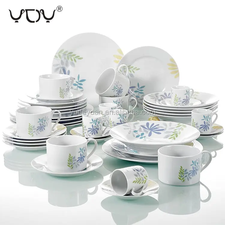 Ensemble de dîner assiette en céramique porcelaine Design Floral luxe pas cher en gros plats blanc 30 pièces assiettes ensembles vaisselle