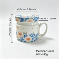 Mug en céramique à motif floral de 400 ml avec couvercle Mara, tasse à fleurs bleues en porcelaine, mug à café ou à thé
