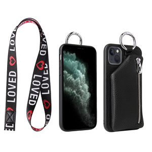Funda de teléfono de TPU con billetera de tarjeta de cuero para iPhone 11 12 13 14 15 16 Pro Max con cordones y funda de teléfono móvil para hombro - Product Image 5
