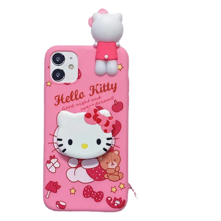 Popular com meninas silicone estéreo 3D Olá gatinho bonito Melody titular caixa do telefone para iphone Xr Xs 11 12 13 14 Pro Max Cell Cover