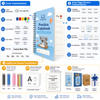 Cahiers de pratique d'écriture à rainures personnalisables et réutilisables pour enfants, cahiers de copie 3D à rainures pour l'apprentissage de l'écriture manuscrite avec effacement