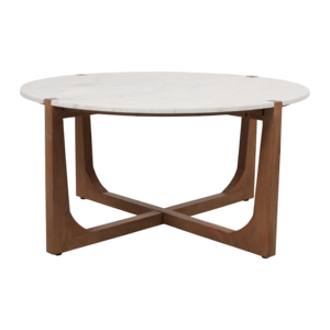 Tavolino da Caffè Minimalista Ovale con Piano in Marmo e Base in Legno, Arredamento per Soggiorno - Product Image 1