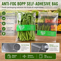 Transparante BOPP anti-condens zelfklevende verpakkingen voor verse groenten, fruit, sla en salade met aangepaste logo's.