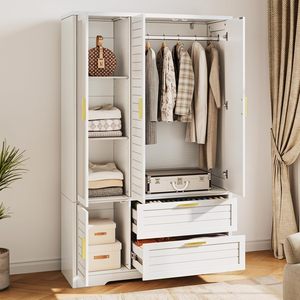 <span class=keywords><strong>Armoire</strong></span> moderne en bois sur mesure avec miroir, 2 tiroirs, <span class=keywords><strong>3</strong></span> <span class=keywords><strong>portes</strong></span>, <span class=keywords><strong>armoire</strong></span> de rangement autoportante pour vêtements, pour chambre à coucher - Product Image 2