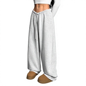 OEM Women's Fleece <b>Lined</b> Sweatpants V-Waisted Wide Leg Baggy Hip Hop Style Winter Warm <b>Pants</b> with Pockets 100% Cotton 320 GSM - Product Image 2