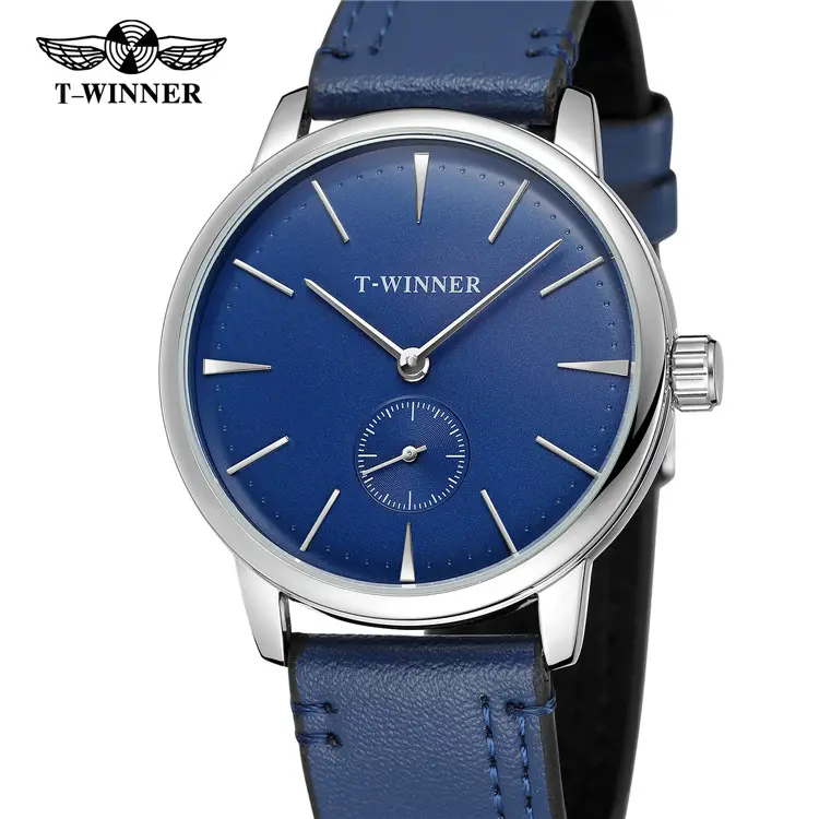 T-Winner 8165 Men's Automatic Chain Mechanical Watch Simple Small Dial Business Men Genuine Leather Belt Wrist Watch