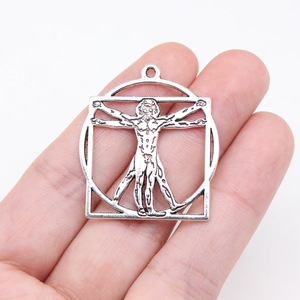 Gangan 34x30mm 3,5g plata antigua DIY accesorio Da Vinci Vitruvius figura cuerpo proporción diagrama colgante - Product Image 1