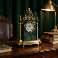 Horloge de table vintage en marbre naturel et laiton, silencieuse, style européen classique, décoration de cheminée, horloge de bureau
